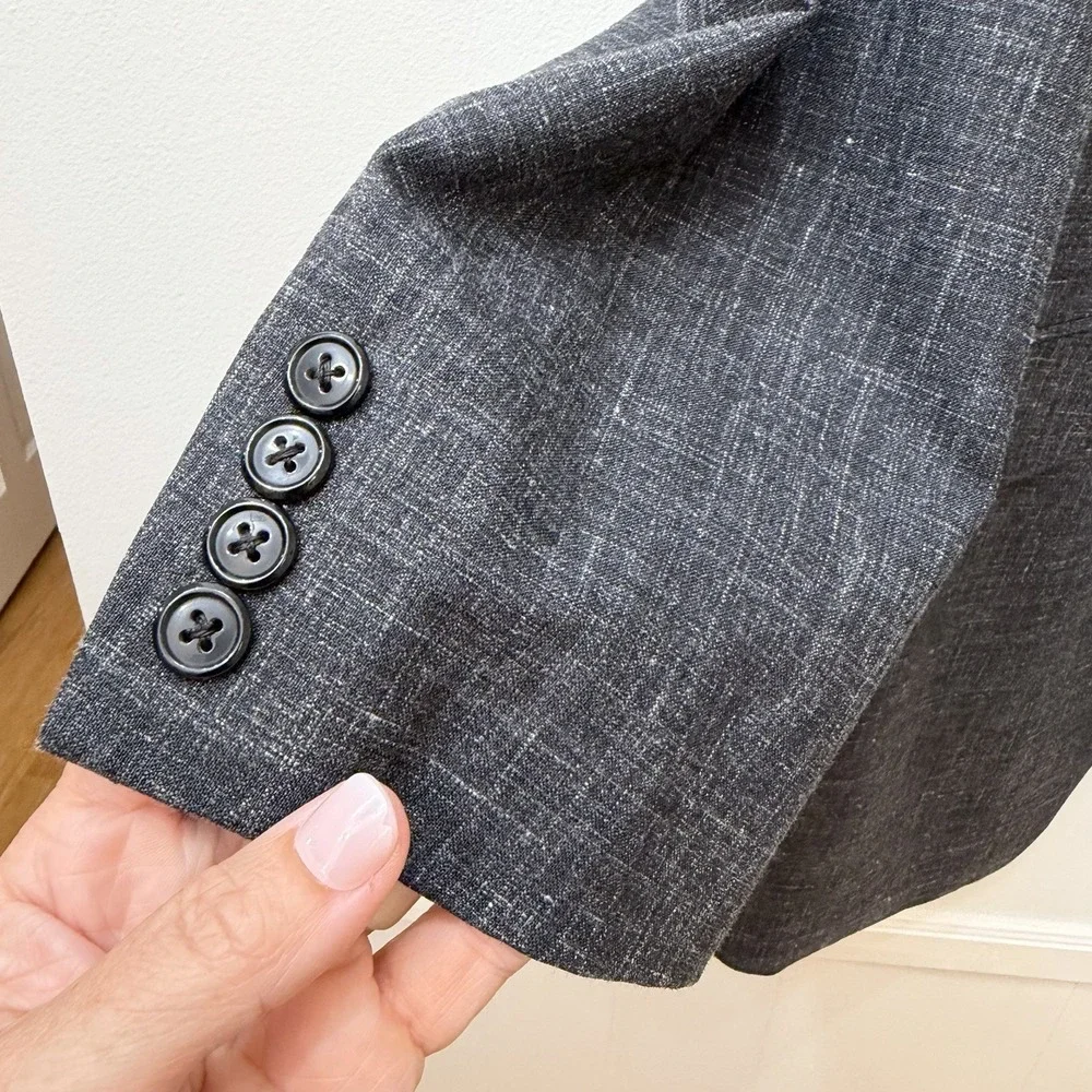 Paul Fredrick Men's Gray Blazer Sport‎ Coat Single Breasted Wool Silk Linen 46L